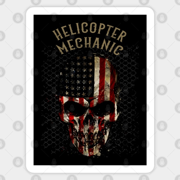 Helicopter Mechanic - Watercolor Skull in American Flag Design Sticker by best-vibes-only